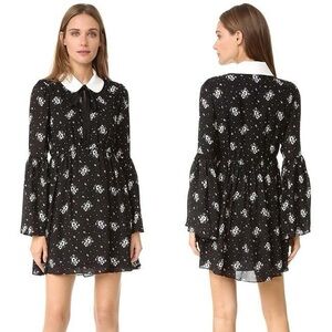 CINQ A SEPT Black Lily Dress | Bell Sleeve Floral & Star Silk Whimsical Mini 2